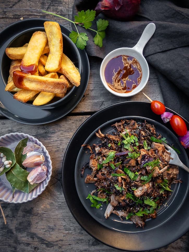 Jacquier effiloché vegan façon BBQ et potatoes