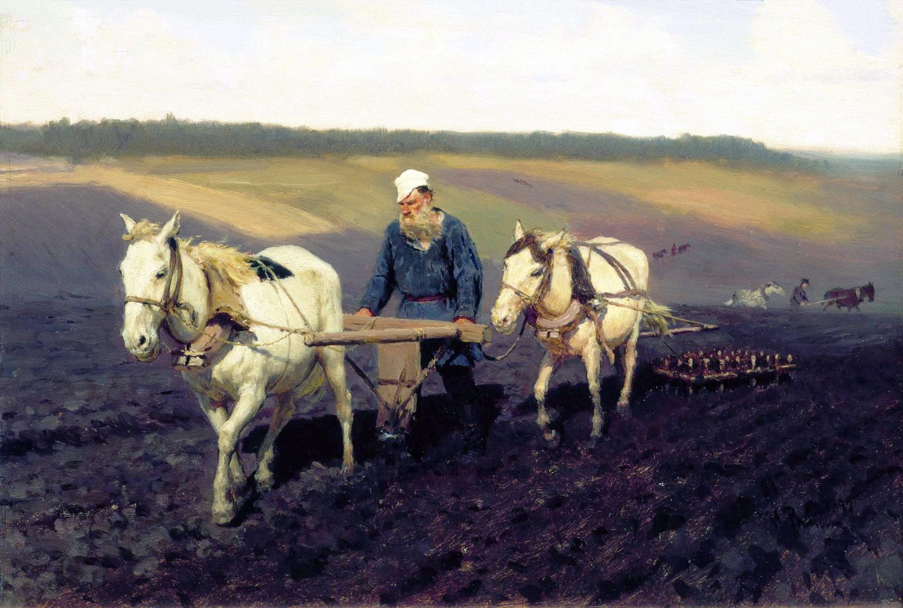 Léon Tolstoï labourant un champ, peint par Ilia Repine en 1887